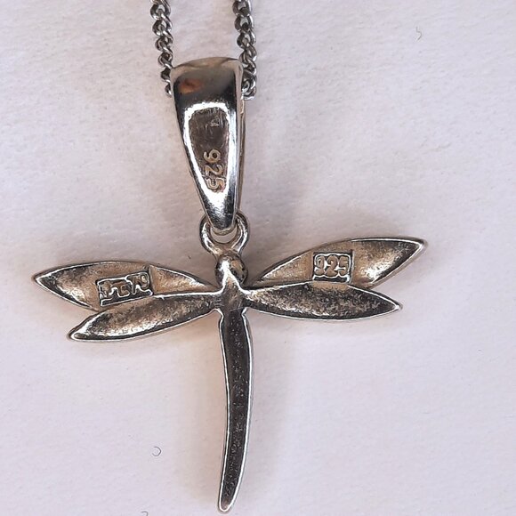 925 Silver Dragonfly Necklace Pendant and 18" Chain Made in Italy, Blue EUC - Picture 2 of 7